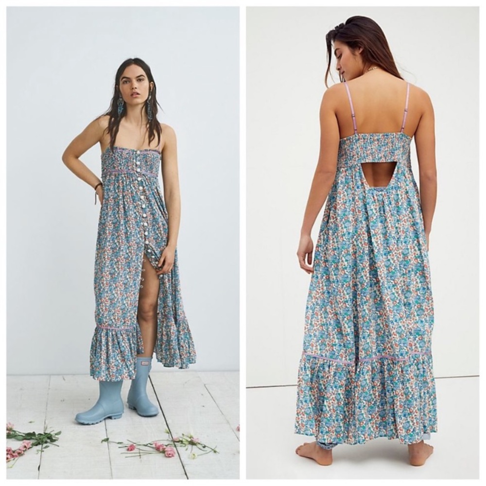 NWT-Free People Boho Floral ButtonFront Midi Dress